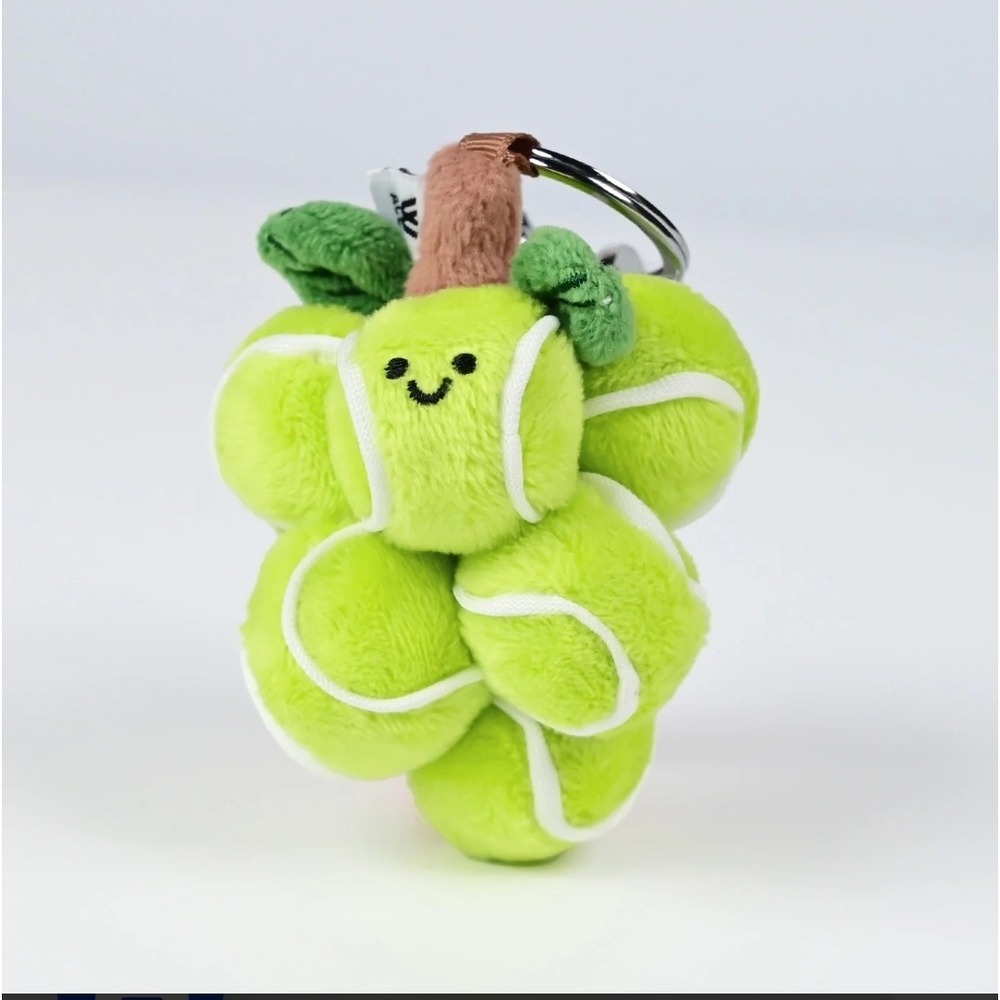W ACE Tennis Ball Grapes Plush Keychain Neon Green Smiley Face Bag Charm New